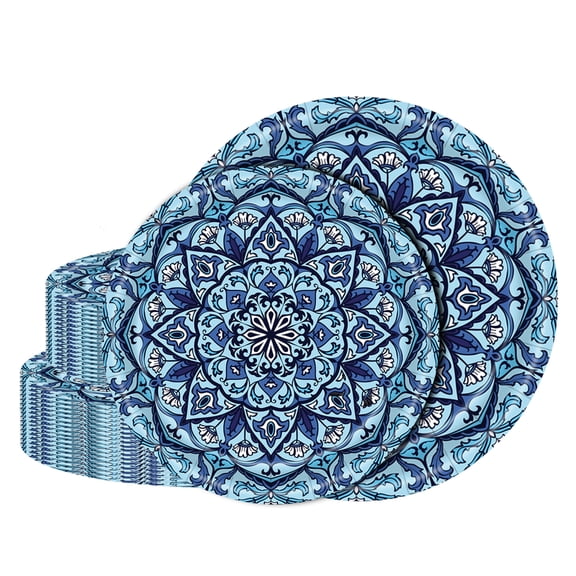 MENDENG 100 Pack Boho Paper Plates (50×7"+ 50×9") – Disposable Plates Dessert Dinner Plates (Blue)