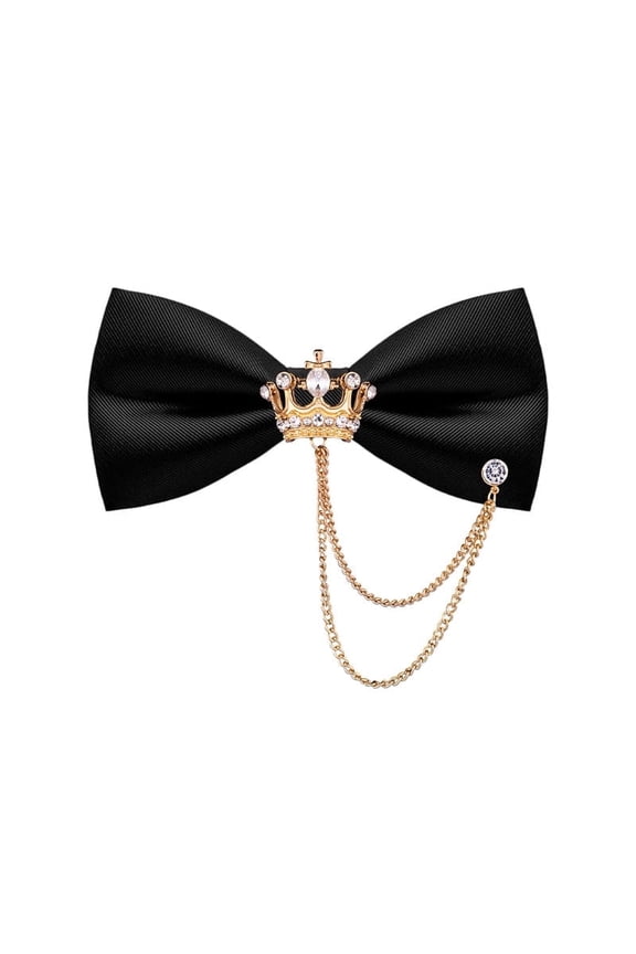 Adjustable Bowtie Mens Black Bow Ties for Men with Rhinestone Brooch Chain Pre Tied a2