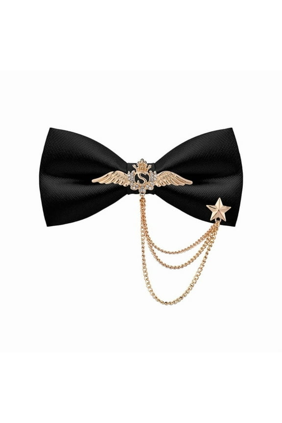 Adjustable Mens Black Bow Tie with Rhinestone Brooch Chain, Pre Tied Ties for Men a3