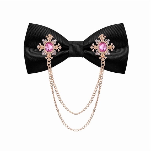 MENDENG Black Bow Tie Pre-Tied Adjustable Men Bow Ties Rhinestones Chain Bowties Formal (Gold/Pink)