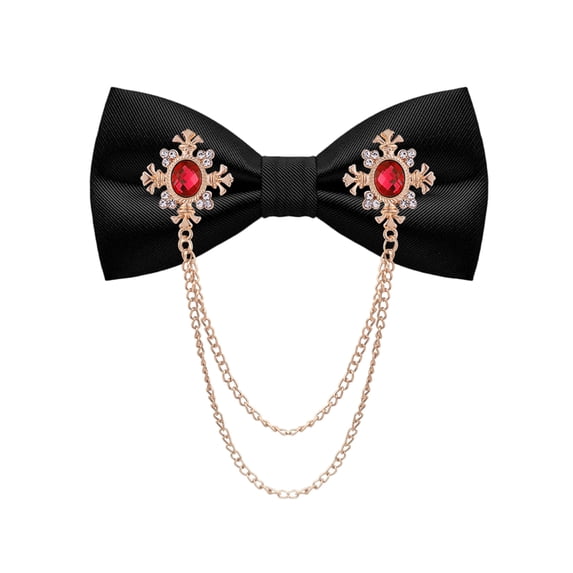 MENDENG Black Bow Tie Pre-Tied Adjustable Mens Bow Ties Rhinestones Chain Bowties Tuxedo (Gold/Red)