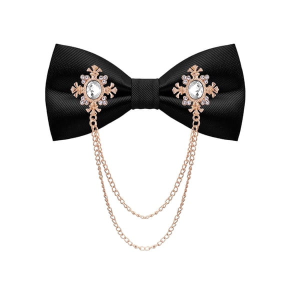 MENDENG Black Bow Ties for Men Pre-Tied Rhinestone Pearl Chain Decor Tuxedo Adjustable Men's Bowtie (Gold/White)