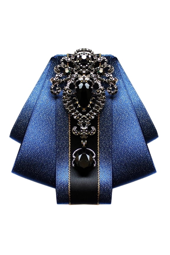 Blue Bow Ties for Men Wedding Suit Banquet Dress Fashion Solid Pre-Tied Crystal Brooch Men's Neckties
