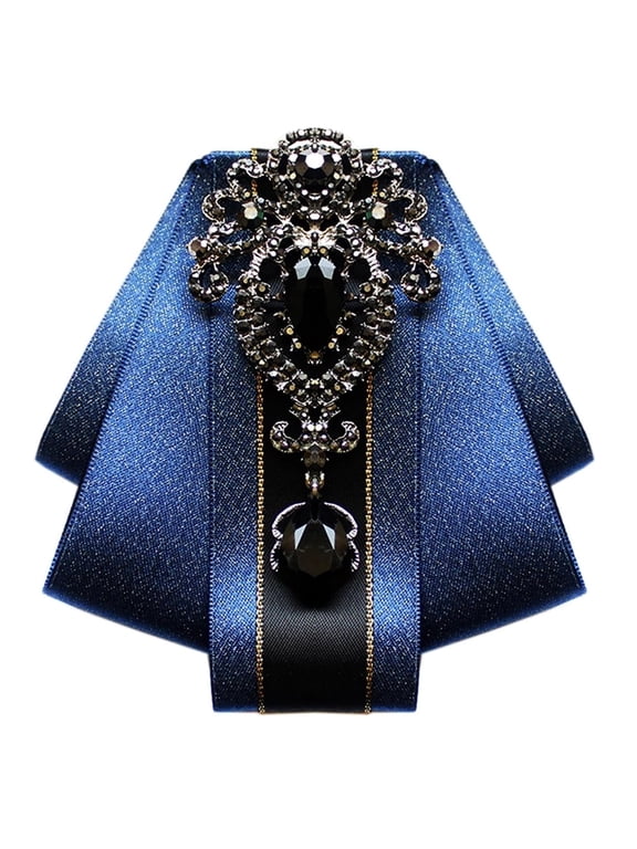 Blue Bow Ties for Men Wedding Suit Banquet Dress Fashion Solid Pre-Tied Crystal Brooch Men's Neckties