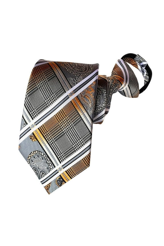 Gray 3.15" Adjustable Zipper Ties for Men Gingham Woven Mens Neckties for Office Wedding