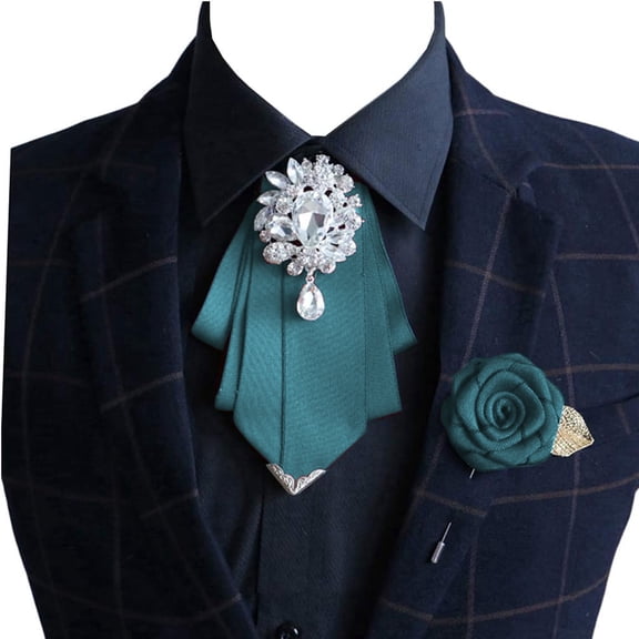 MENDENG Green Handmade Crystal Pretied Bowtie Mens Adjustable Brooch Pin Necktie Wedding Gifts