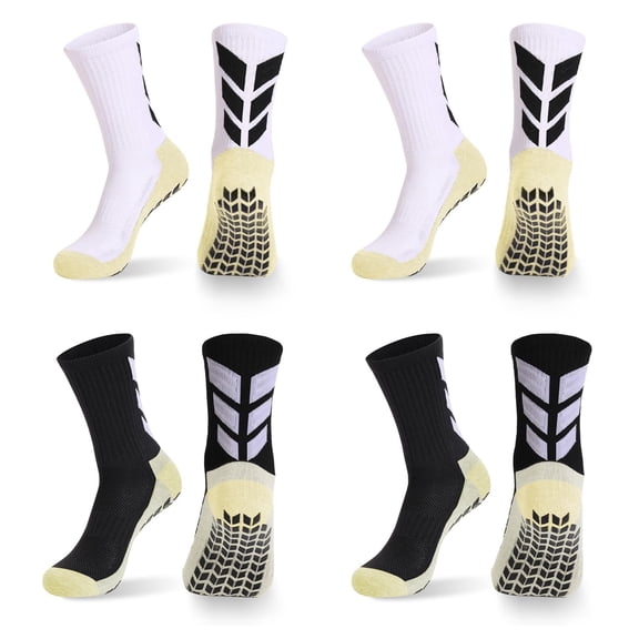 MENDENG Grip Socks Soccer Men Non Slip Grippy Socks for Men Basketball Hospital 2Black2White