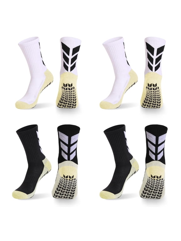 Grip Socks Soccer Men Non Slip Grippy Socks for Men Basketball Hospital 2Black2White