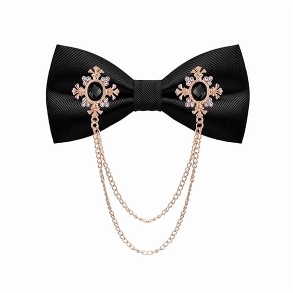 MENDENG Men Bow Ties for Men Crystal Chain Pretied Black Tie Classic Bowtie Adjustable Neckties (Gold/Black)