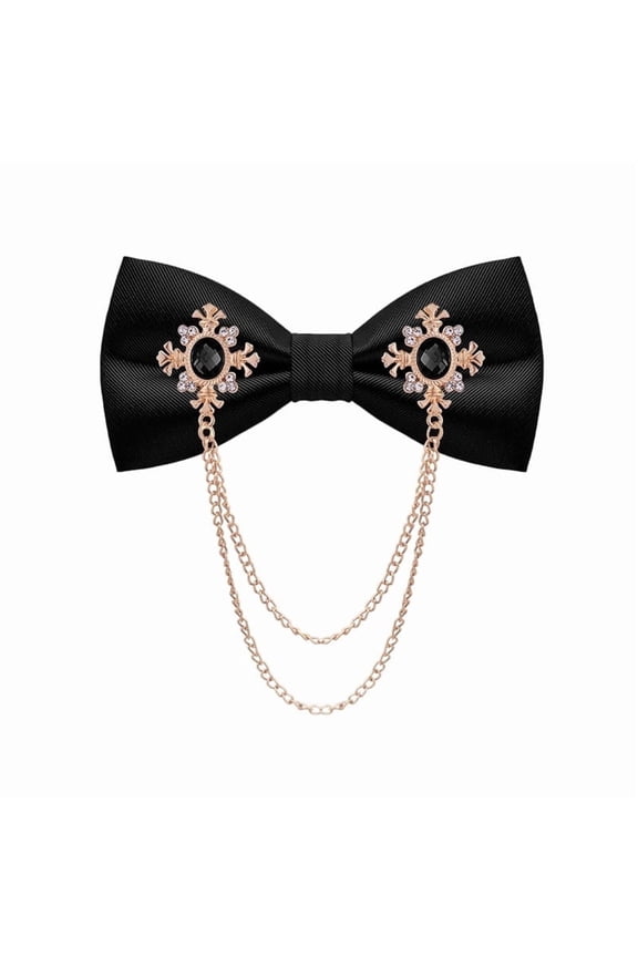 Men Bow Ties for Men Crystal Chain Pretied Black Tie Classic Bowtie Adjustable Neckties (Gold/Black)
