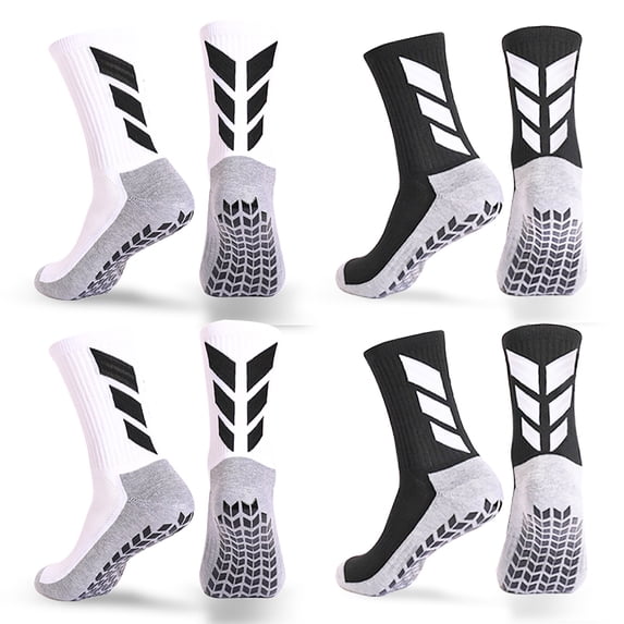 MENDENG Men's Grip Socks - Non Slip Soccer & Hospital Socks, 4 Pack Black & White