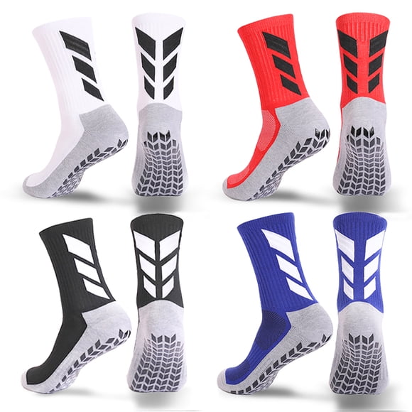 Men's Grip Socks - Non Slip Soccer Socks, 4 Pack (Black, White, Blue, Red)
