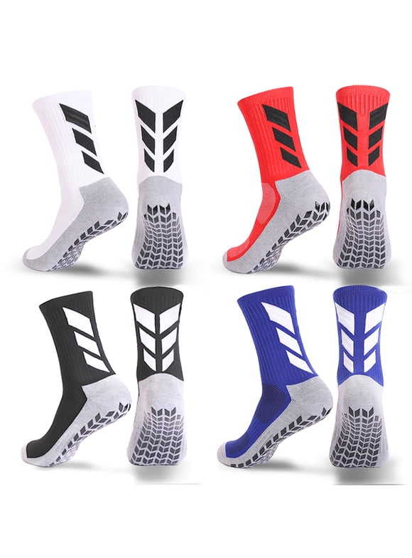Men's Grip Socks - Non Slip Soccer Socks, 4 Pack (Black, White, Blue, Red)