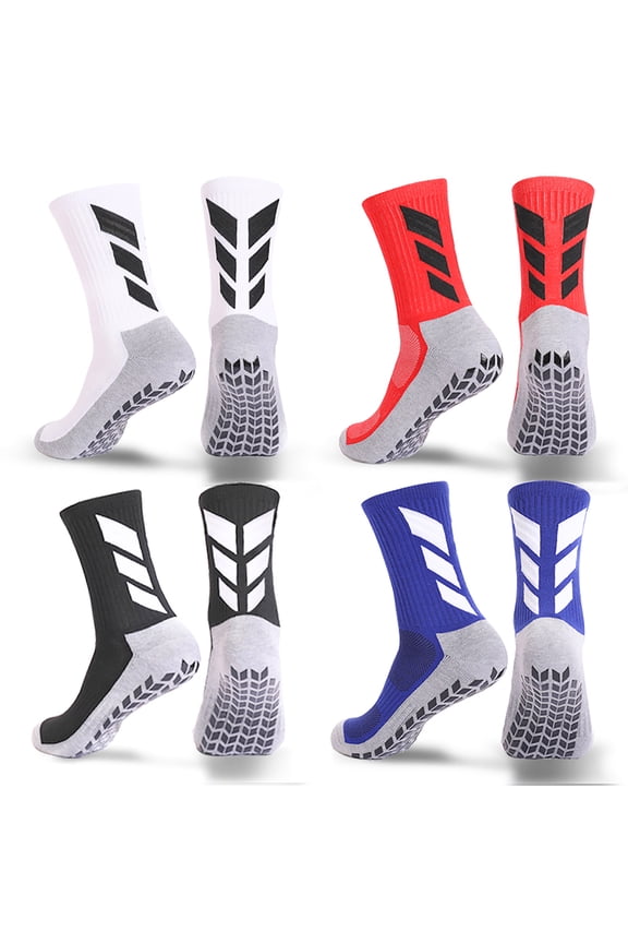 Men's Grip Socks - Non Slip Soccer Socks, 4 Pack (Black, White, Blue, Red)