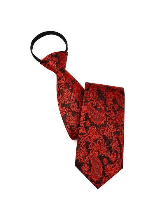 Red Adjustable Paisley Woven Zipper Ties for Men Regular Neckties Party Dances Office 3.15"