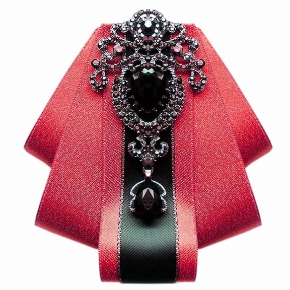 MENDENG Red Bow Ties for Men Wedding Suit Banquet Dress Fashion Solid Pre-Tied Crystal Brooch Pins Men's Neckties