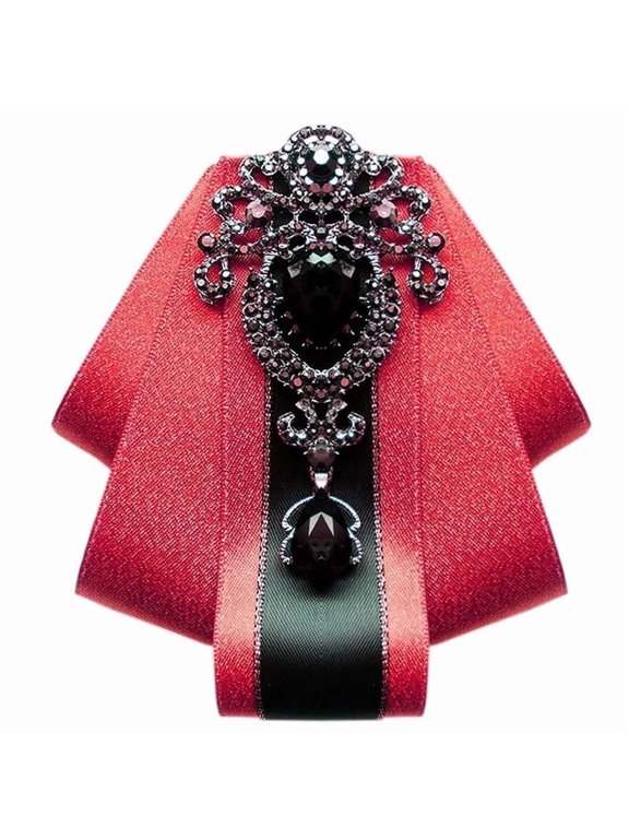 Red Bow Ties for Men Wedding Suit Banquet Dress Fashion Solid Pre-Tied Crystal Brooch Pins Men's Neckties