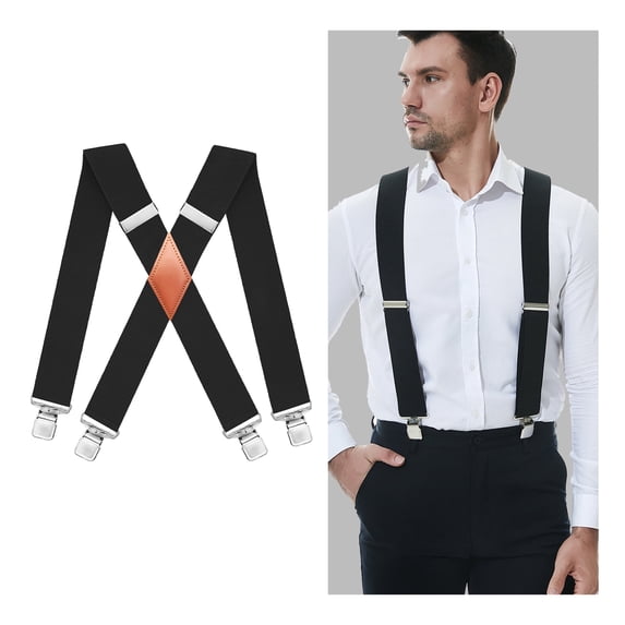 MENDENG Suspenders for Men Heavy Duty 2" Wide X-Back Adjustable Elastic Braces with Leather Crosspatch Strong Clips for Jeans Pants Work