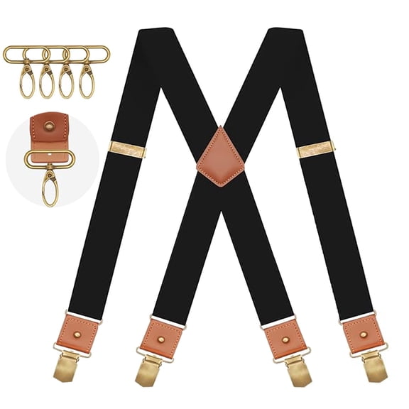 MENDENG Suspenders for Men Heavy Duty Big and Tall Removable Vintage Bronze Clips/Hooks(*4) Both Casual Formal 1.4"