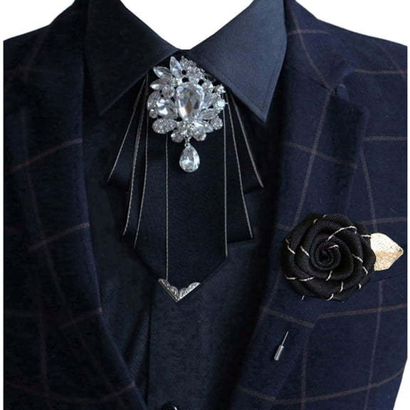 MENDENG Vintage Crystal Bow Tie Adjustable Black Bow Tie for Men Wedding Party Bowtie