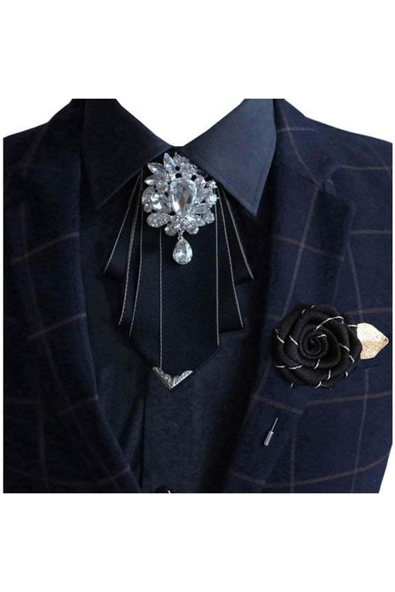 Vintage Crystal Bow Tie Adjustable Black Bow Tie for Men Wedding Party Bowtie