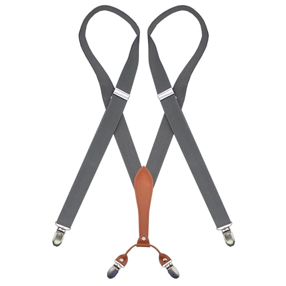 MENDENG Women Suspenders Gray for Pants Skirt Under Clothes Y Back Casual Braces 4 Clip Suspender