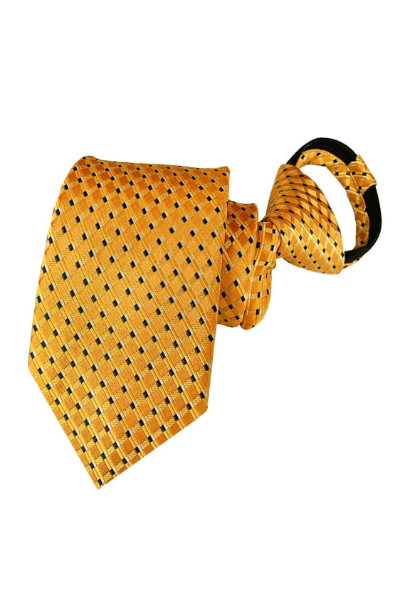 Yellow 3.15" Adjustable Zipper Ties for Men Check Pattern Woven Neckties for Party Office