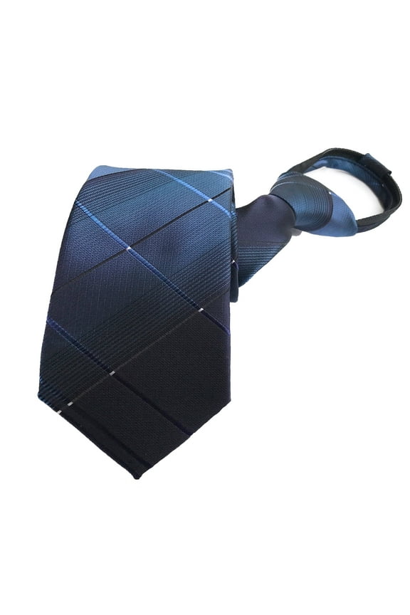 Zipper Ties for Men Navy Neckties 3.15" Adjustable Check Stripe Woven Zipper Neck Tie Gifts