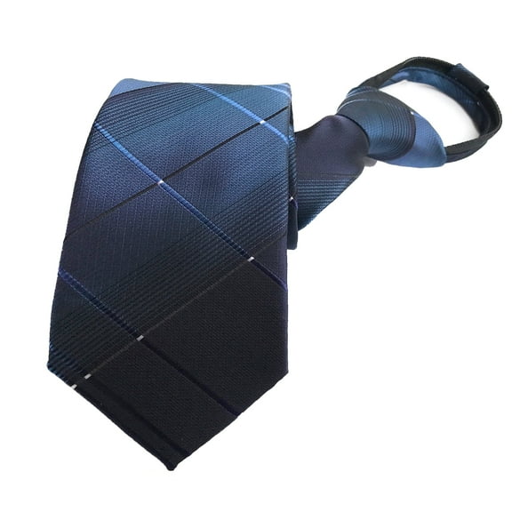 MENDENG Zipper Ties for Men Navy Neckties 3.15" Adjustable Check Stripe Woven Zipper Neck Tie Gifts