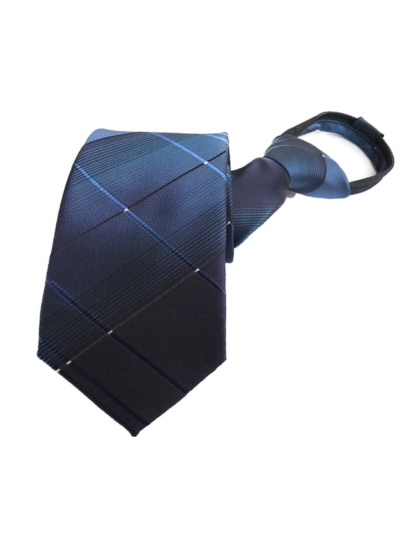 Zipper Ties for Men Navy Neckties 3.15" Adjustable Check Stripe Woven Zipper Neck Tie Gifts