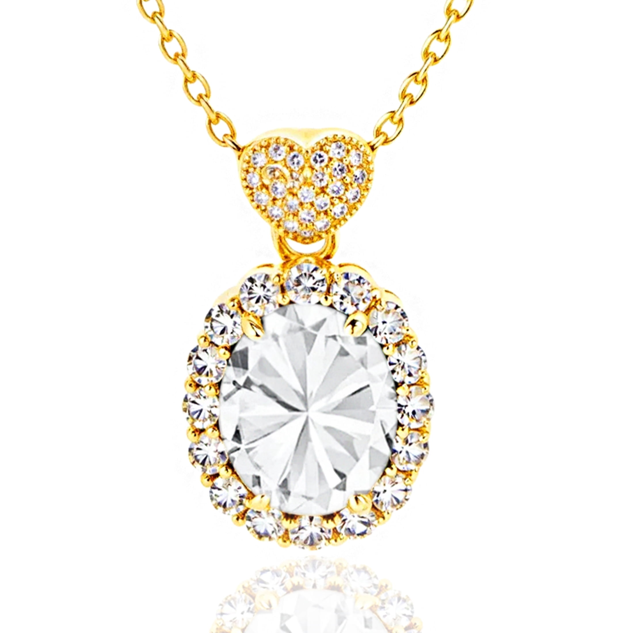 MENGLISI Clear Cubic Zirconia Oval Halo Pendant Necklace for Women, 14K Gold Plated Copper