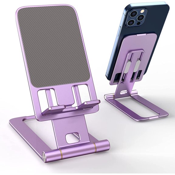 MENKEY Cell Phone Stand, Fully Foldable Phone Holder for Desk, Desktop Mobile Phone Cradle Dock Compatible with iPhone, Samsung Galaxy, iPad Mini, Tablets Up to 10\u201d (Lilac Purple)