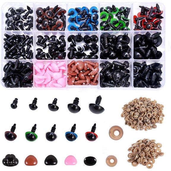 MENKEY Plastic Safety Eyes and Noses with Washers 570 Pcs, Craft Doll Teddy Bear Nose for Amigurumi, Crafts, Crochet Toy Stuffed Animals (Assorted Sizes)