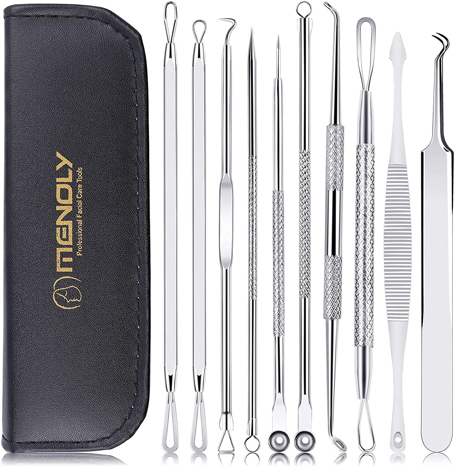 MENOLY Pimple Popper Tool Kit, 10 Pcs Blackhead Remover Zit Popper for