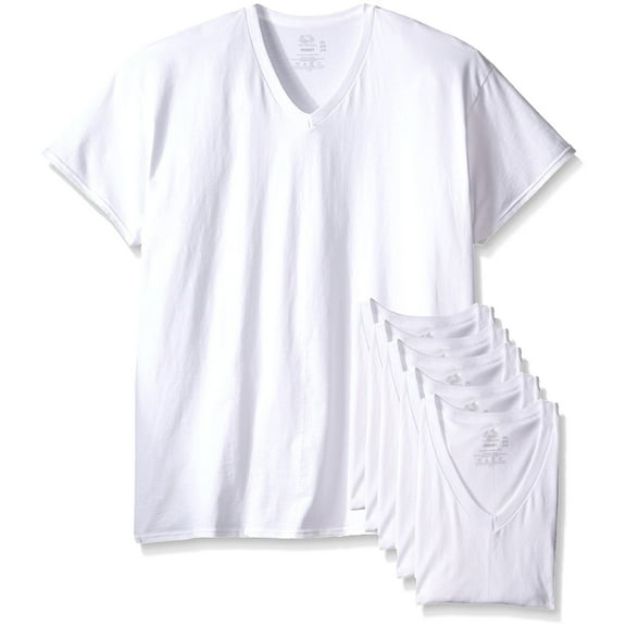 MENS 6 PACK CLASSIC V-NECK T-SHIRTS - WHITE, L, Assorted