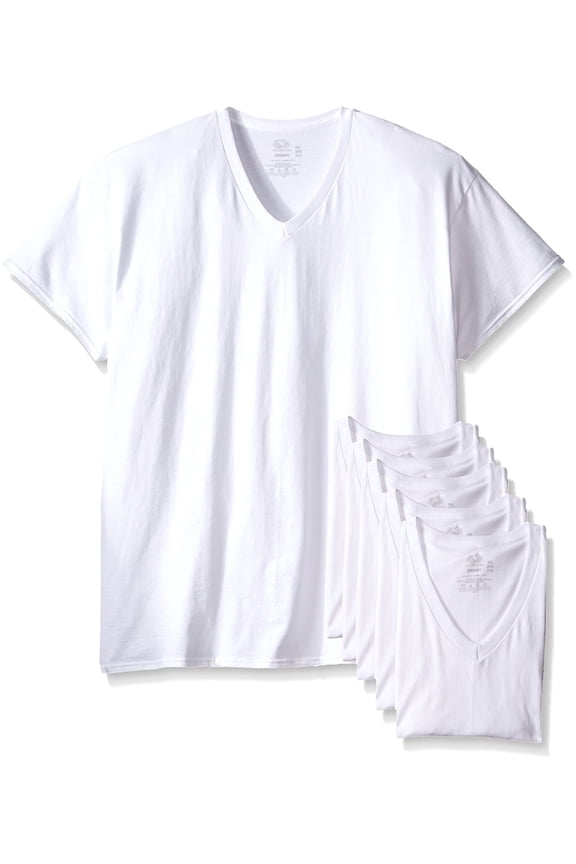 MENS 6 PACK CLASSIC V-NECK T-SHIRTS - WHITE, L, Assorted