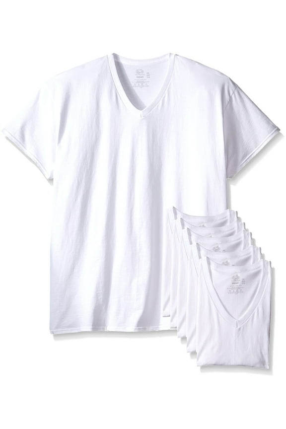 MENS 6 PACK CLASSIC V-NECK T-SHIRTS - WHITE, S, Assorted