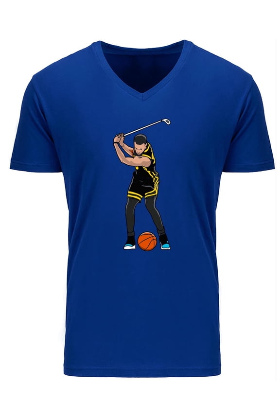 MENS V NECK Steph Curry Golf Swing Golden State Shirt T-Shirt