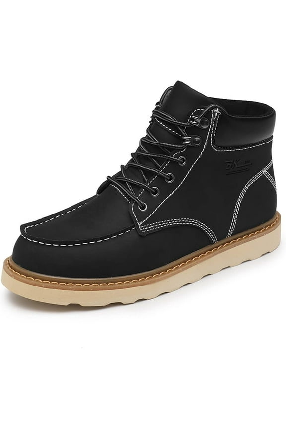 MENS Work Boot High-tops Slip Resistant Protective Leather Shoes Outdoor Sports Fluffing Warm Shoes In Winter Cotton-padded Shose.