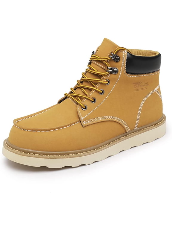 MENS Work Boot High-tops Slip Resistant Protective Leather Shoes Outdoor Sports Fluffing Warm Shoes In Winter Cotton-padded Shose.