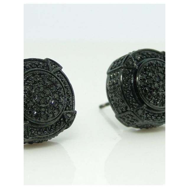 MENS XL DESIGNER BLACK 3D PAVE DIAMOND EARRINGS 12MM