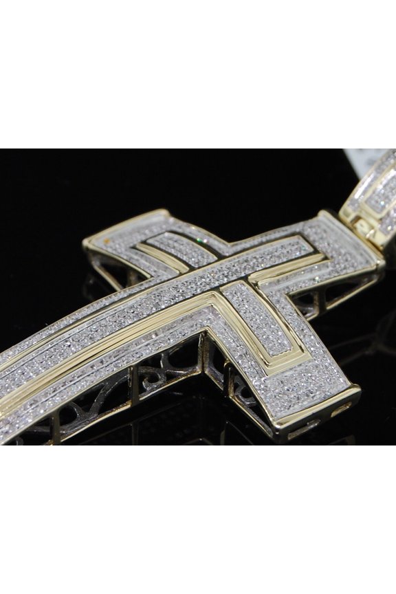 MENS YELLOW GOLD .86C PAVE DIAMOND DOMED CROSS CHARM