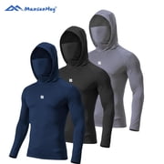 MANSENHUG 3 Pack Men's Sun Protection Hooded Shirt with Face Mask, UPF 54+ Long Sleeve Fishing Top, Quick Dry Athletic Work Shirt for Outdoor Construction