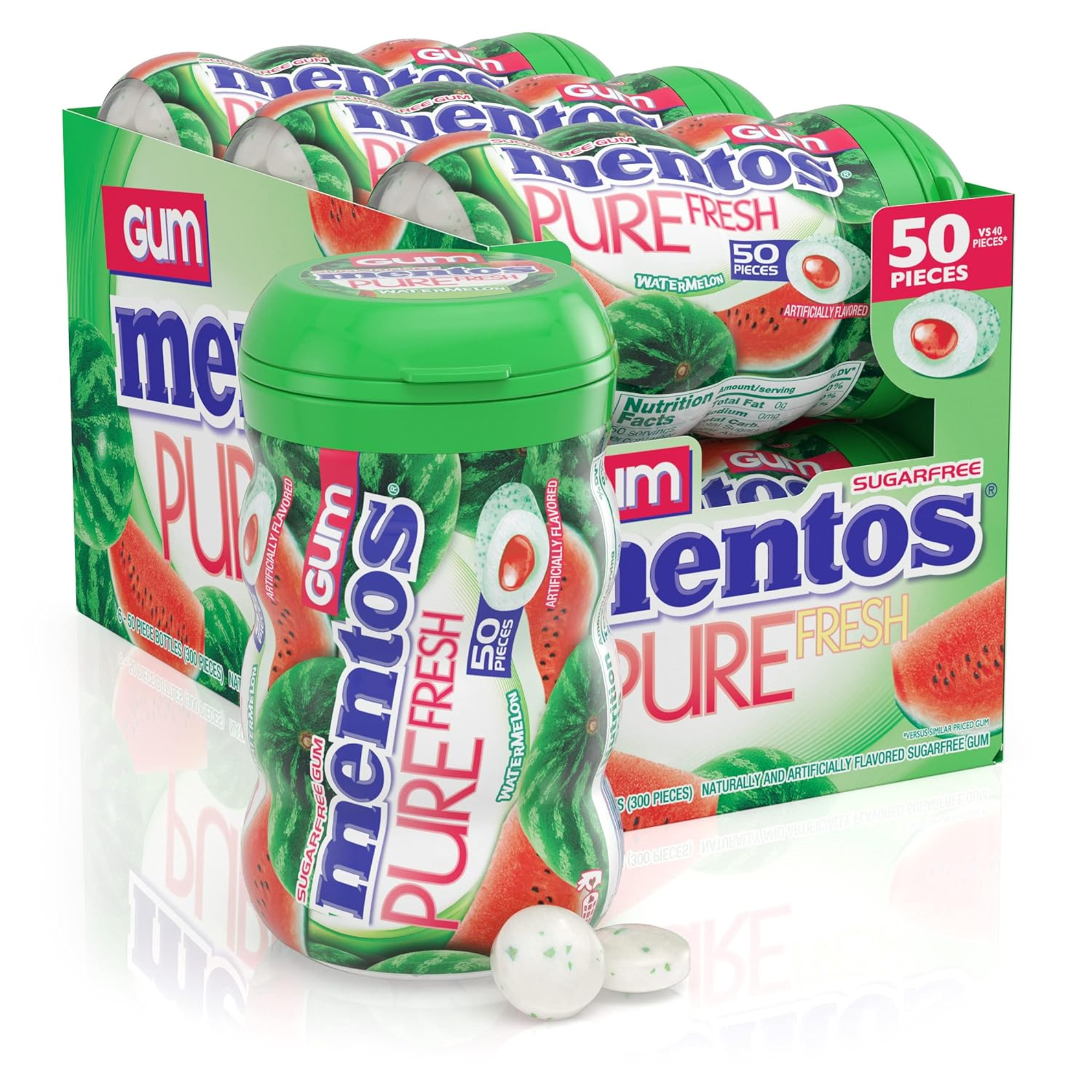 MENTOS GUM 6CT PURE WATERMELON 50PC. (3.53OZ) (Pack Of 6)