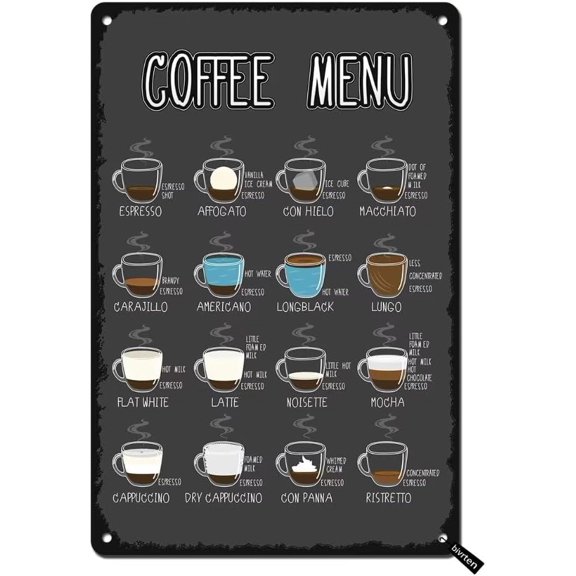 MENU Metal Signs Bar Menu with Coffee Recipes Vintage Tin Signs Decorative Poster for Cafe Bar Home Wall Decor 12 x 8 in