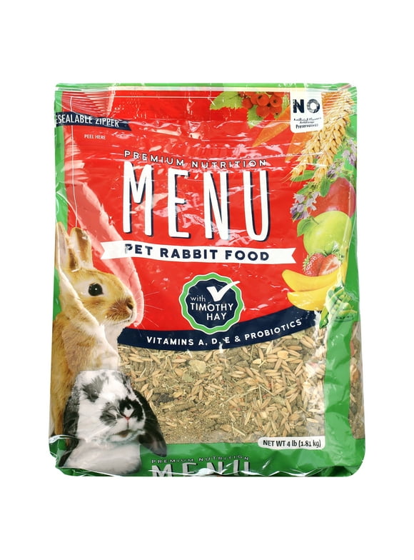 MENU Premium Rabbit Food - Timothy Hay Pellets Blend, Vitamin & Mineral Fortified, 4 lb Bag