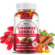 MENXI Cinnamon Gummies 2000mg with Ceylon & Cassia Complex, Berberine for Blood Sugar Support, 60 Count