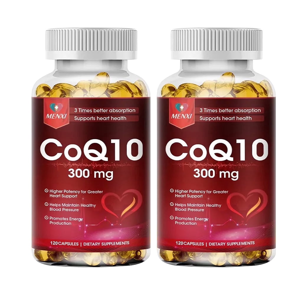 MENXI CoQ10 300mg, High Potency Ubiquinone Softgels for Heart Health & Energy Support, Antioxidant, 2 Bottles (120 Softgels Each)