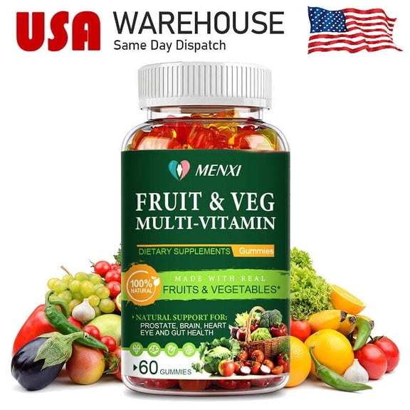 MENXI Fruits and Veg 60 Gummies Daily SupplementNon-GMO, Gluten Free Superfood Formula
