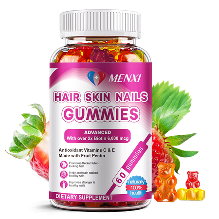 MENXI Hair Skin & Nail Gummies with Biotin 6000mcg for Healthy Hair, Skin & Nails, 60 Gummies